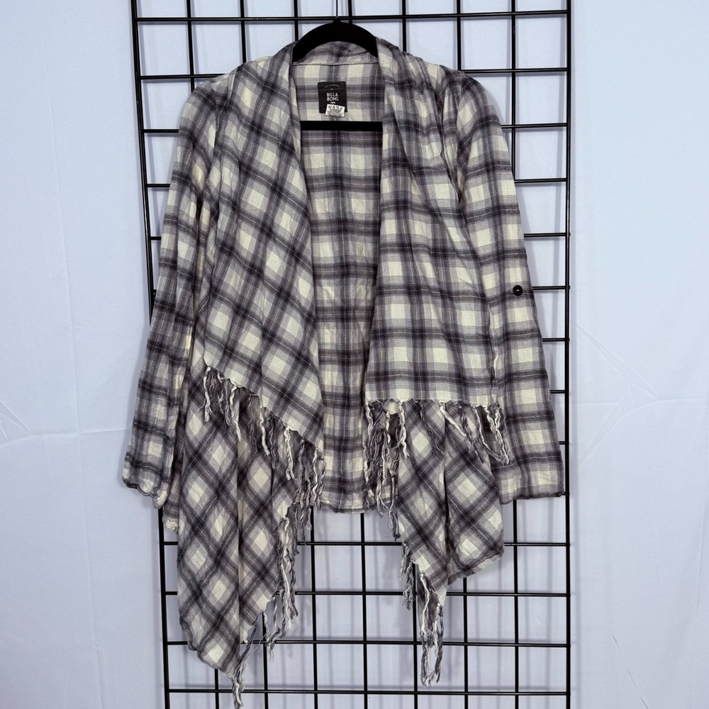 Billabong Live It Up Top Shawl Open Front Duster Fringe Sz. Small Midnight Navy